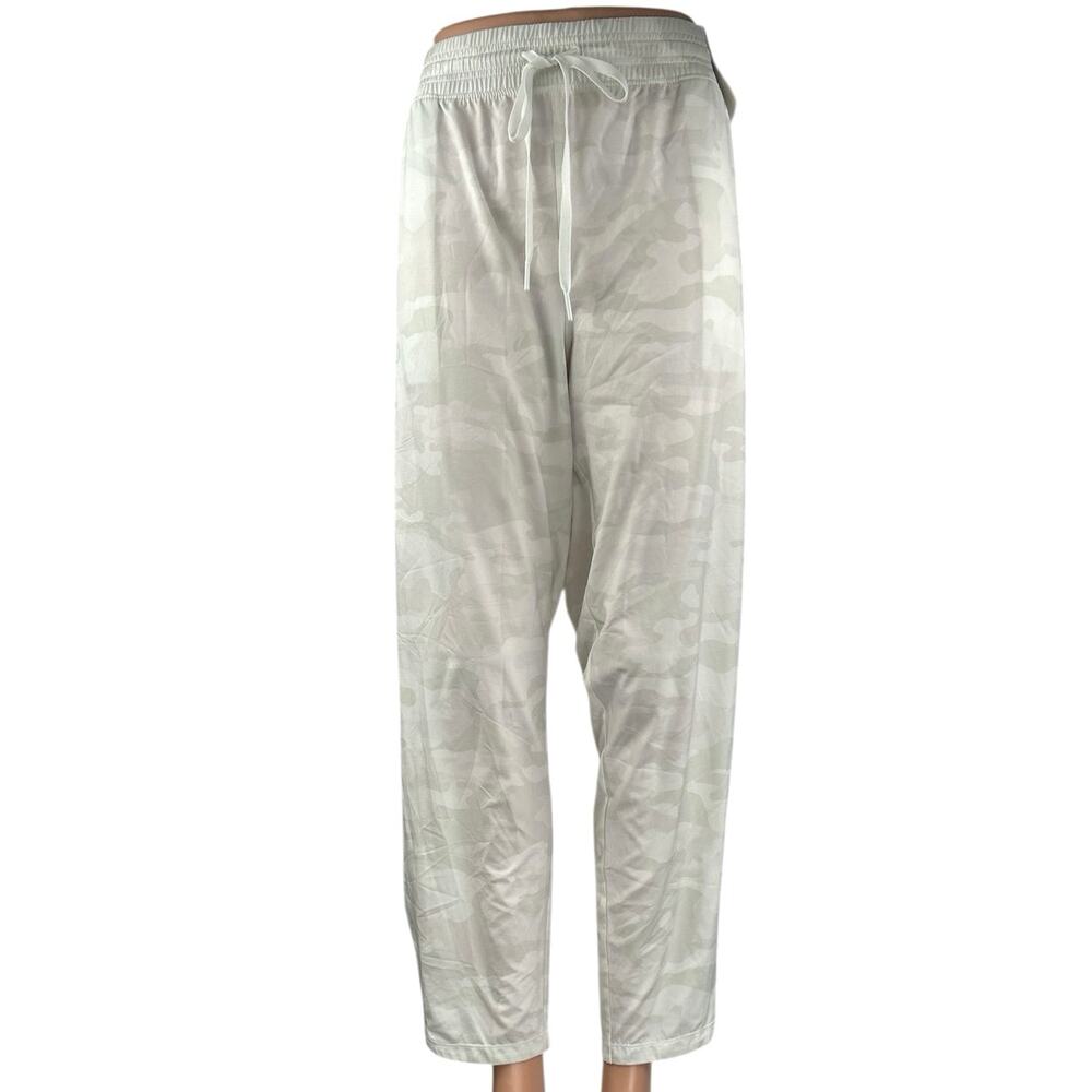 NEW Gap Runaround Womens White Gray Camo Drawstring Wide Leg Sweat Pants Size XL